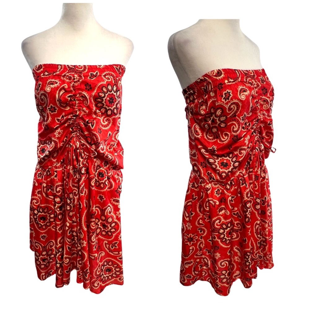 Red Silky Bandana Print strapless dress SZ 6